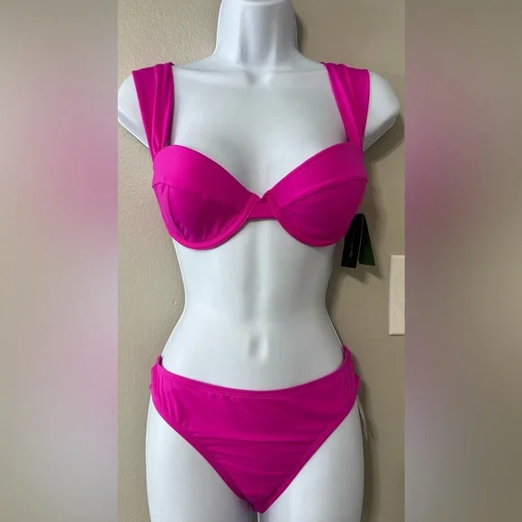 Kate Spade Bikini Set Size Medium NWT Hot Pink Underwire Top 2 Piece Swimsuit - Picture 2 of 10